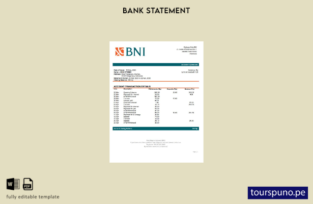 listo para imprimir plantilla de word   extracto bancario del Banco Negara Indon